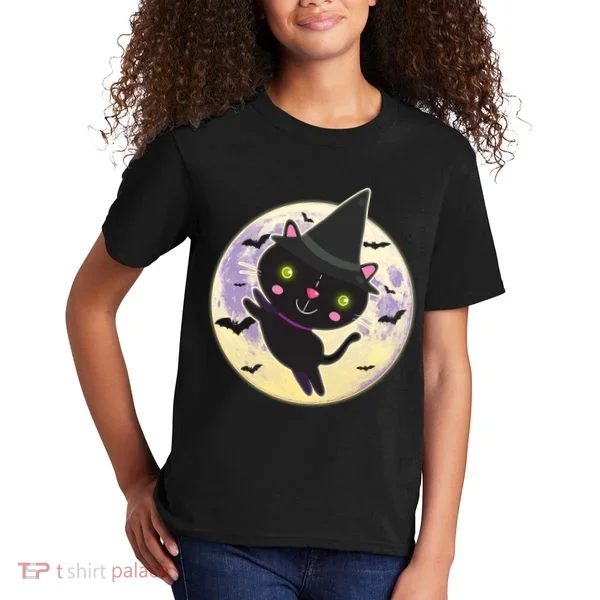 Cute Halloween Cat Moon Kids T-Shirt