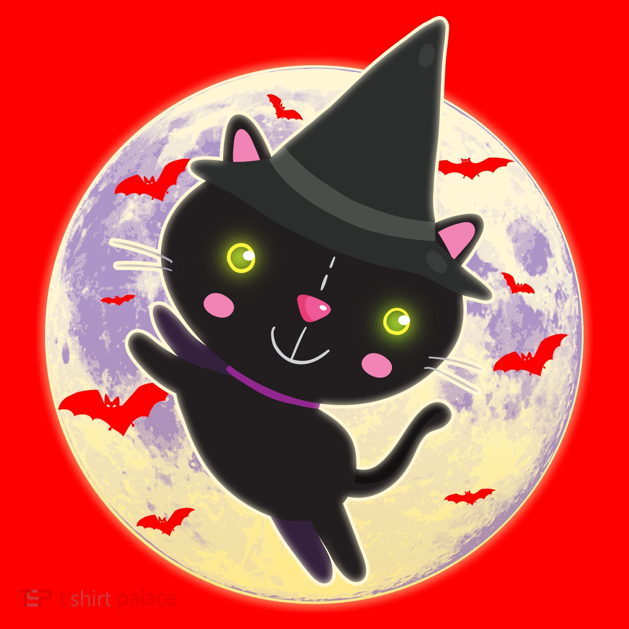 Cute Halloween Cat Moon Santa Hat