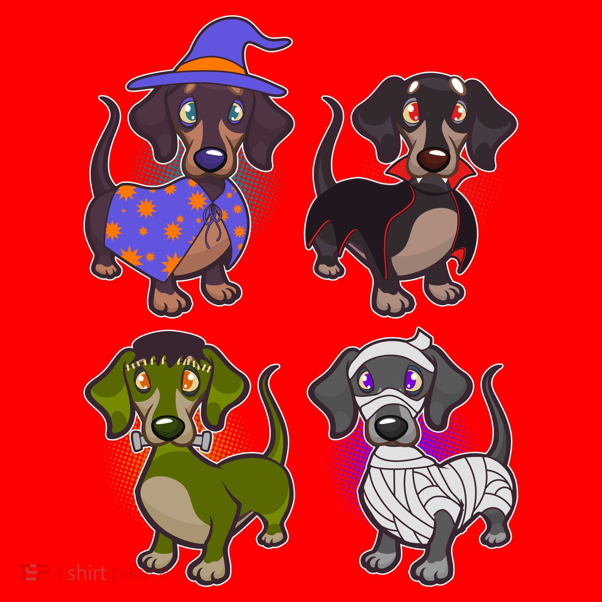 Cute Halloween Dachshunds  Santa Hat