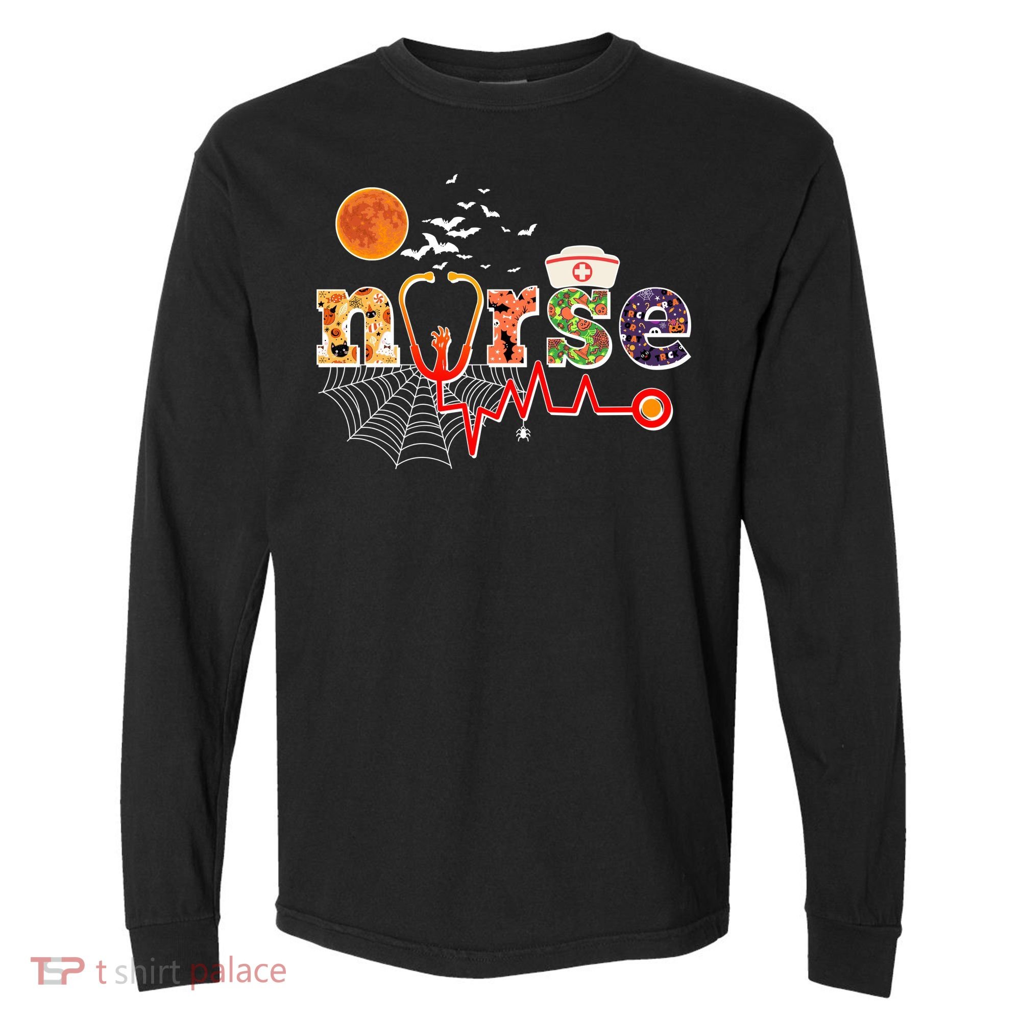 Cute Halloween Patterns Nurse Comfort Colors Heavyweight Long Sleeve T-Shirt