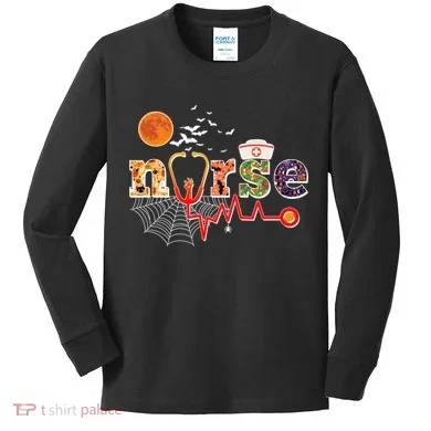 Cute Halloween Patterns Nurse Kids Long Sleeve Shirt