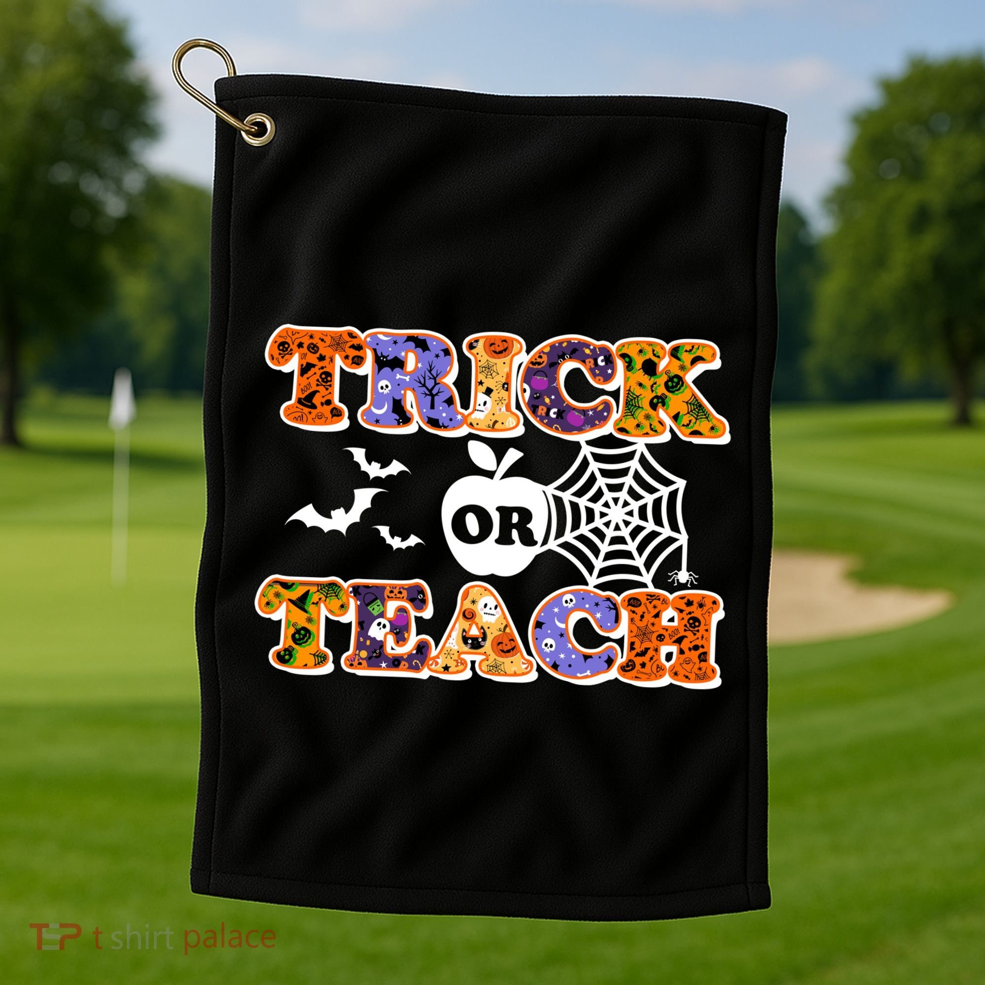 Cute Halloween Trick Or Teach Teacher Golf Towel