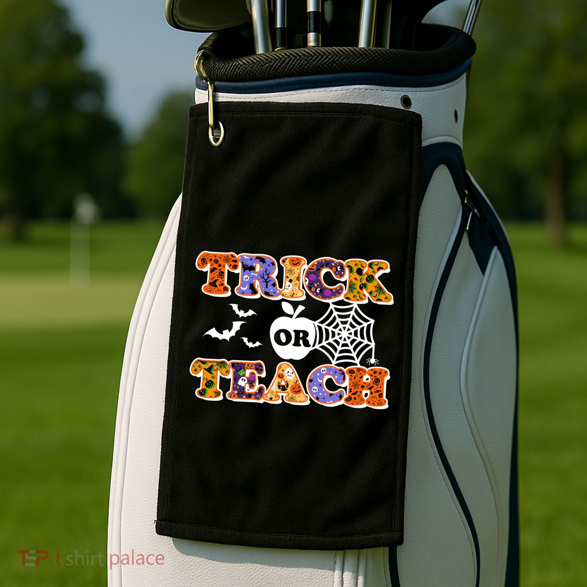 Cute Halloween Trick Or Teach Teacher Golf Towel