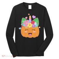 Cute Halloween Unicorn Pumpkin Long Sleeve Shirt thumb 0