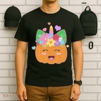 Cute Halloween Unicorn Pumpkin T-Shirt thumb 6