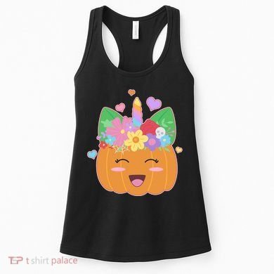 Cute Halloween Unicorn Pumpkin Women's Tank Top