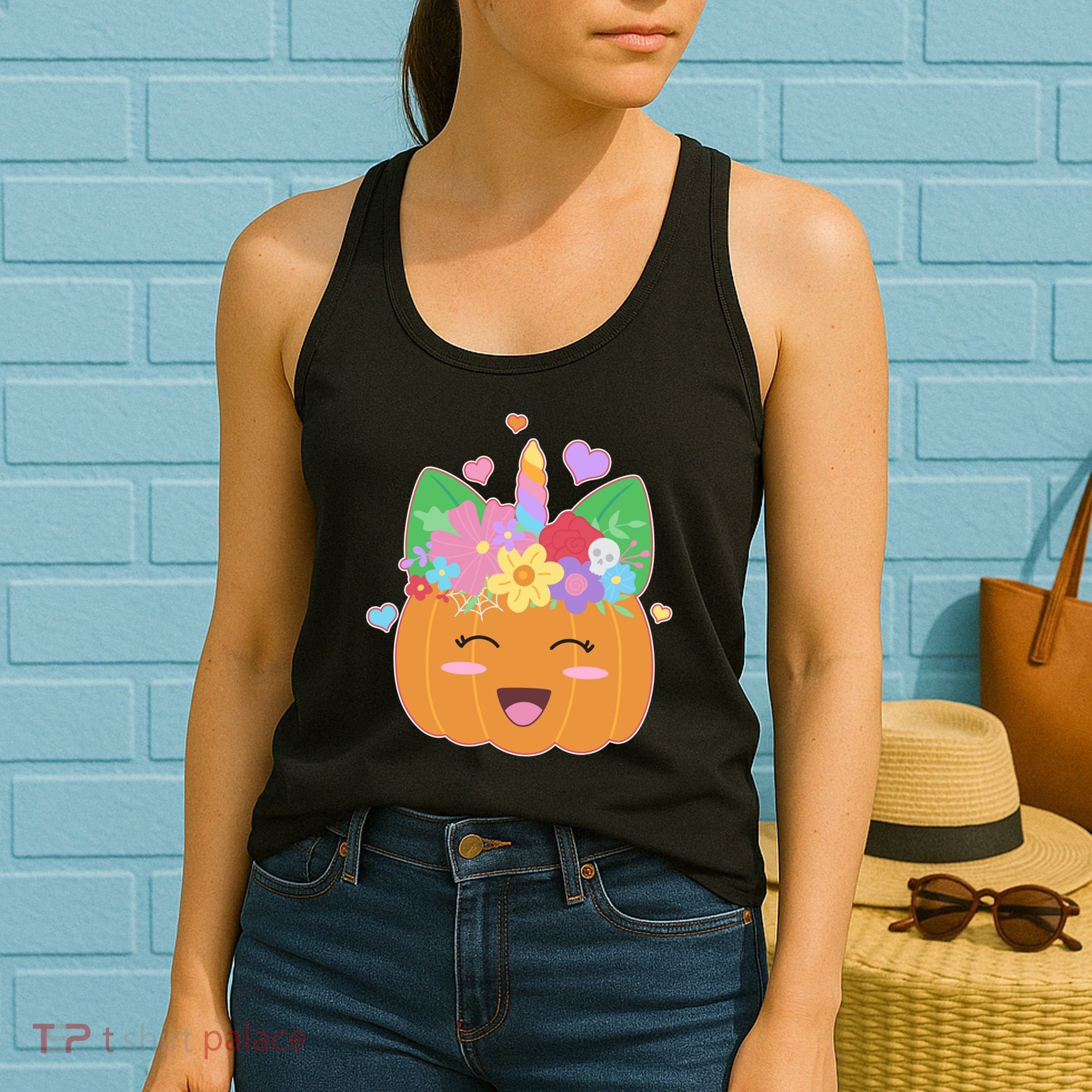 Cute Halloween Unicorn Pumpkin Women's Tank Top