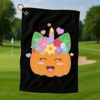 Cute Halloween Unicorn Pumpkin Golf Towel thumb 1