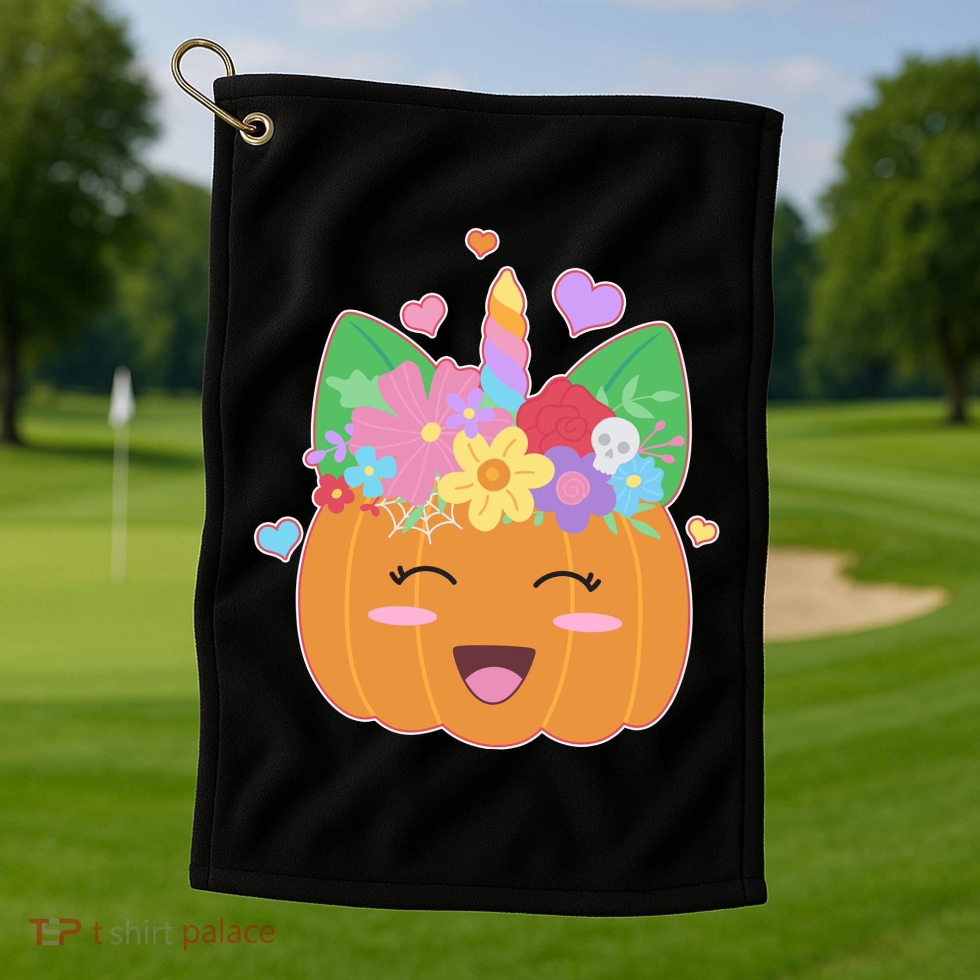 Cute Halloween Unicorn Pumpkin Golf Towel