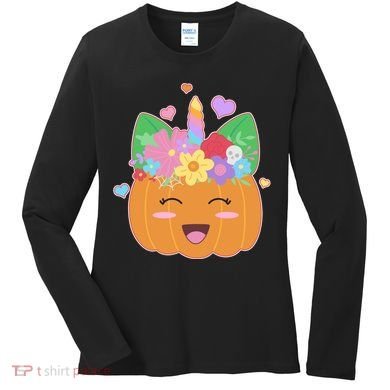 Cute Halloween Unicorn Pumpkin Women's Long Sleeve Shirt