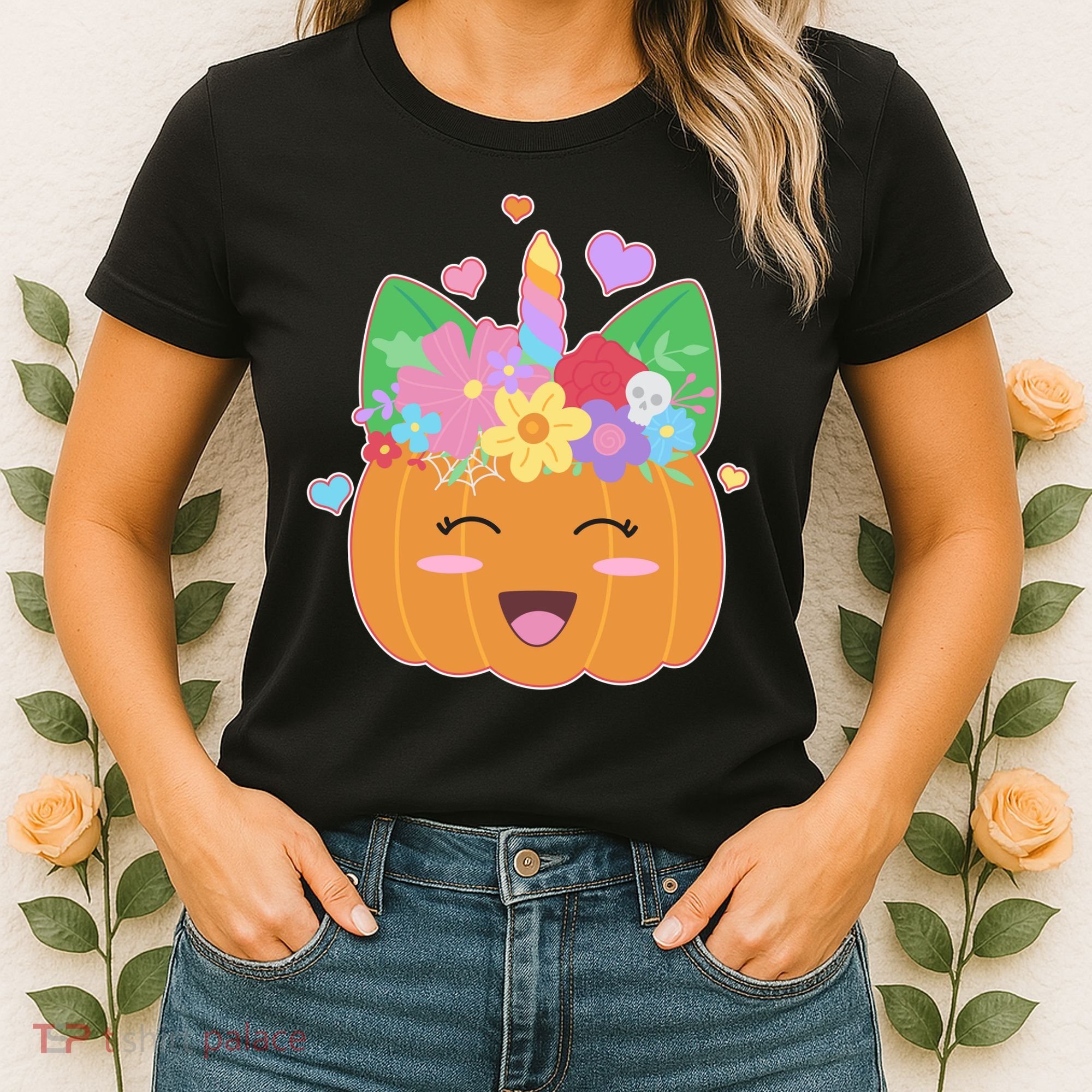 Cute Halloween Unicorn Pumpkin Women's T-Shirt