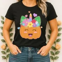 Cute Halloween Unicorn Pumpkin Women's T-Shirt thumb 2