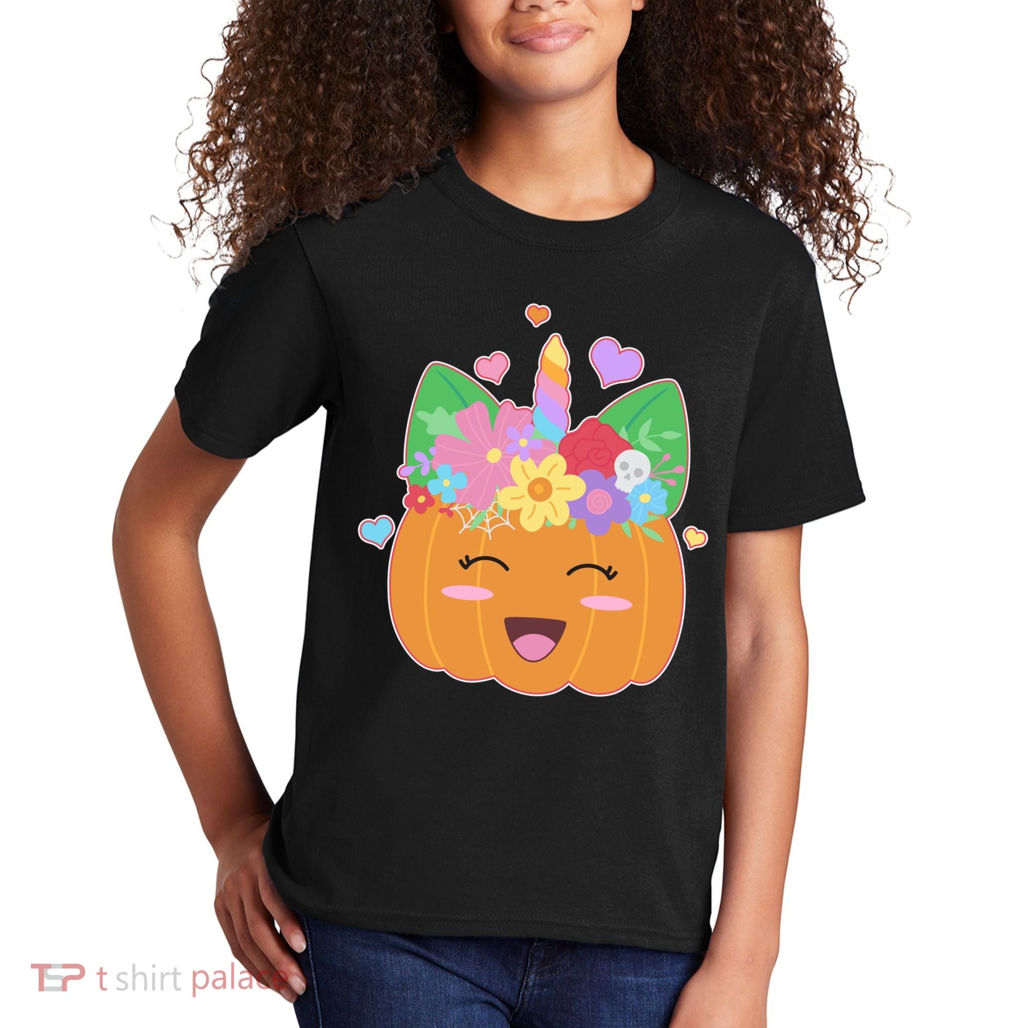 Cute Halloween Unicorn Pumpkin Kids T-Shirt