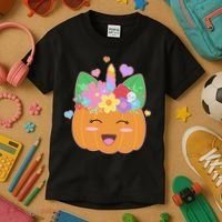 Cute Halloween Unicorn Pumpkin Kids T-Shirt thumb 3