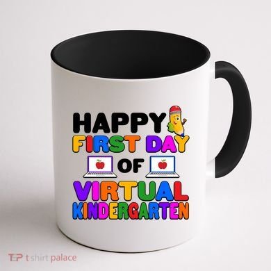 Cute Happy First Day Of Virtual Kindergarten Coffee Mug back