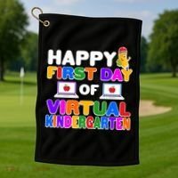 Cute Happy First Day Of Virtual Kindergarten Golf Towel thumb 1