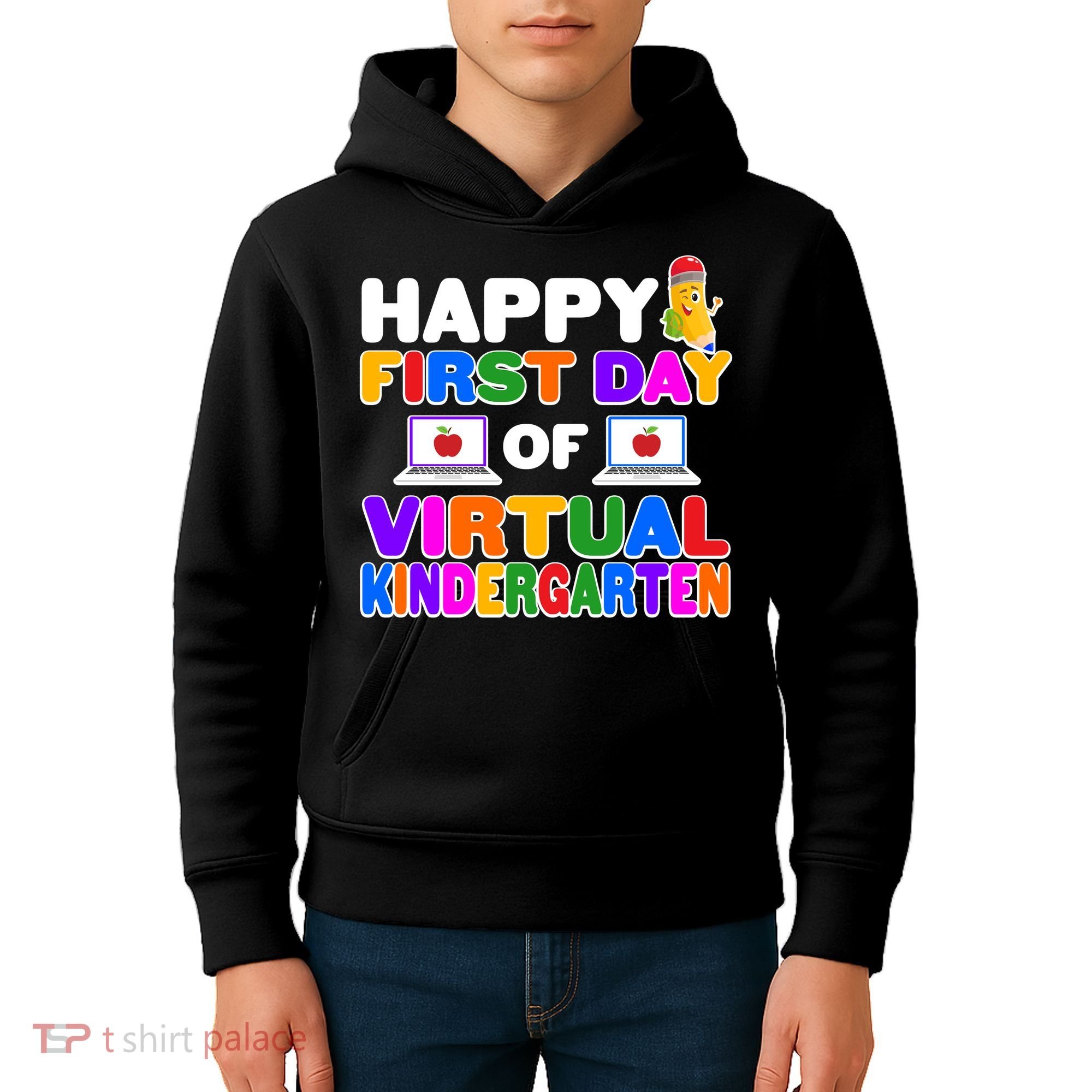 Cute Happy First Day Of Virtual Kindergarten Kids Hoodie
