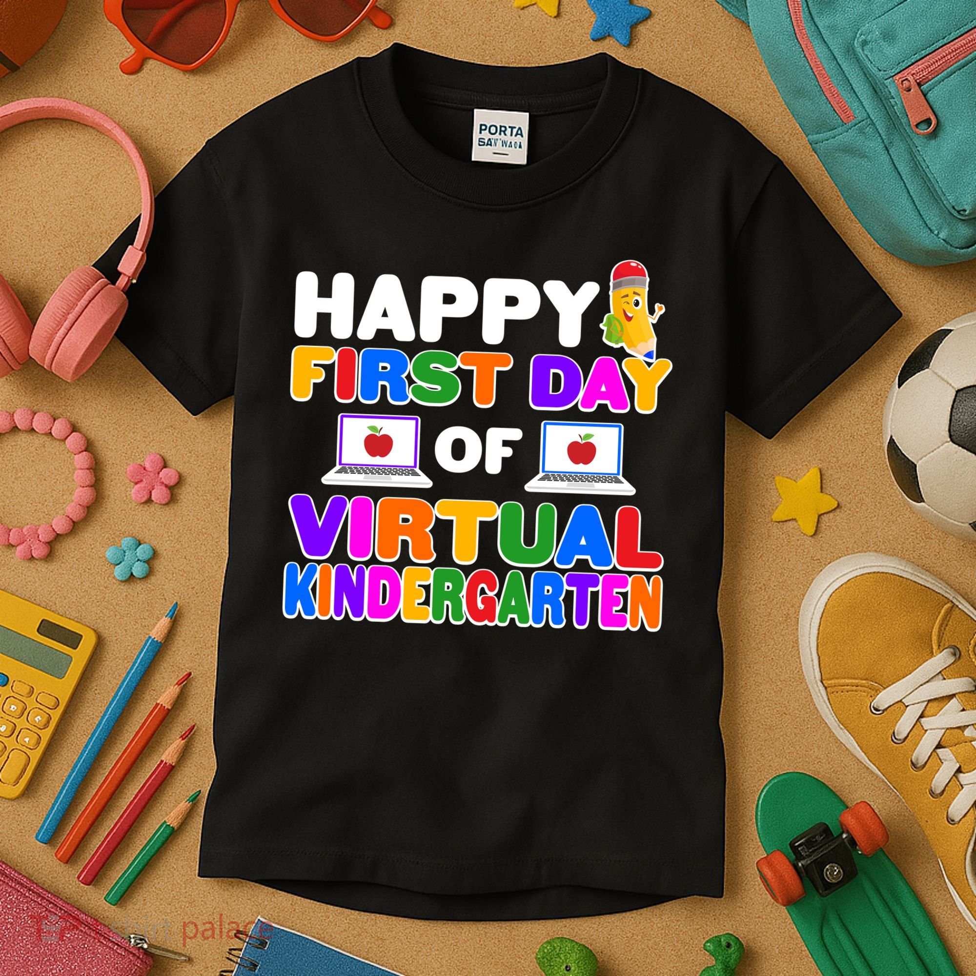 Cute Happy First Day Of Virtual Kindergarten Kids T-Shirt