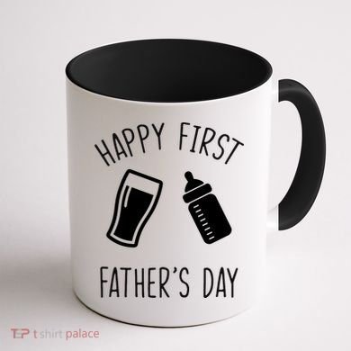 Cute Happy First Father's Day Baby Bottle Coffee Mug back