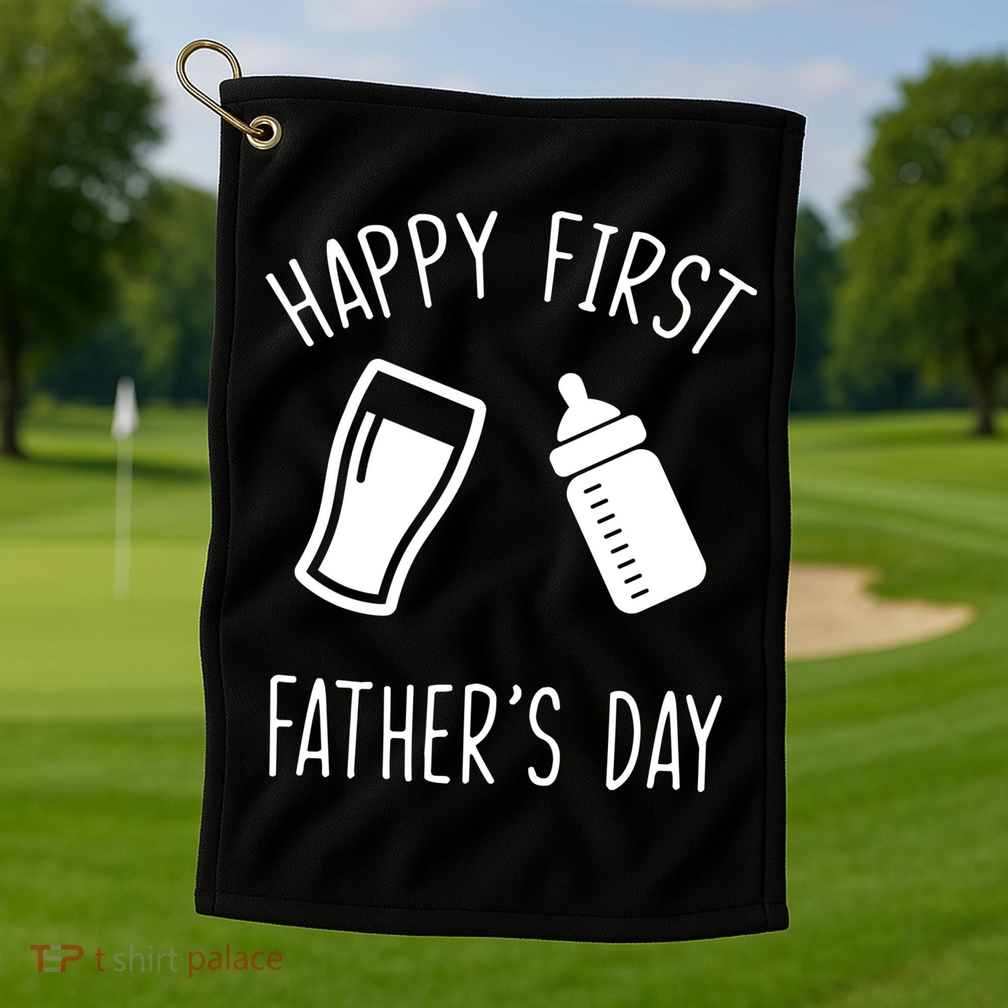 Cute Happy First Father's Day Baby Bottle Golf Towel