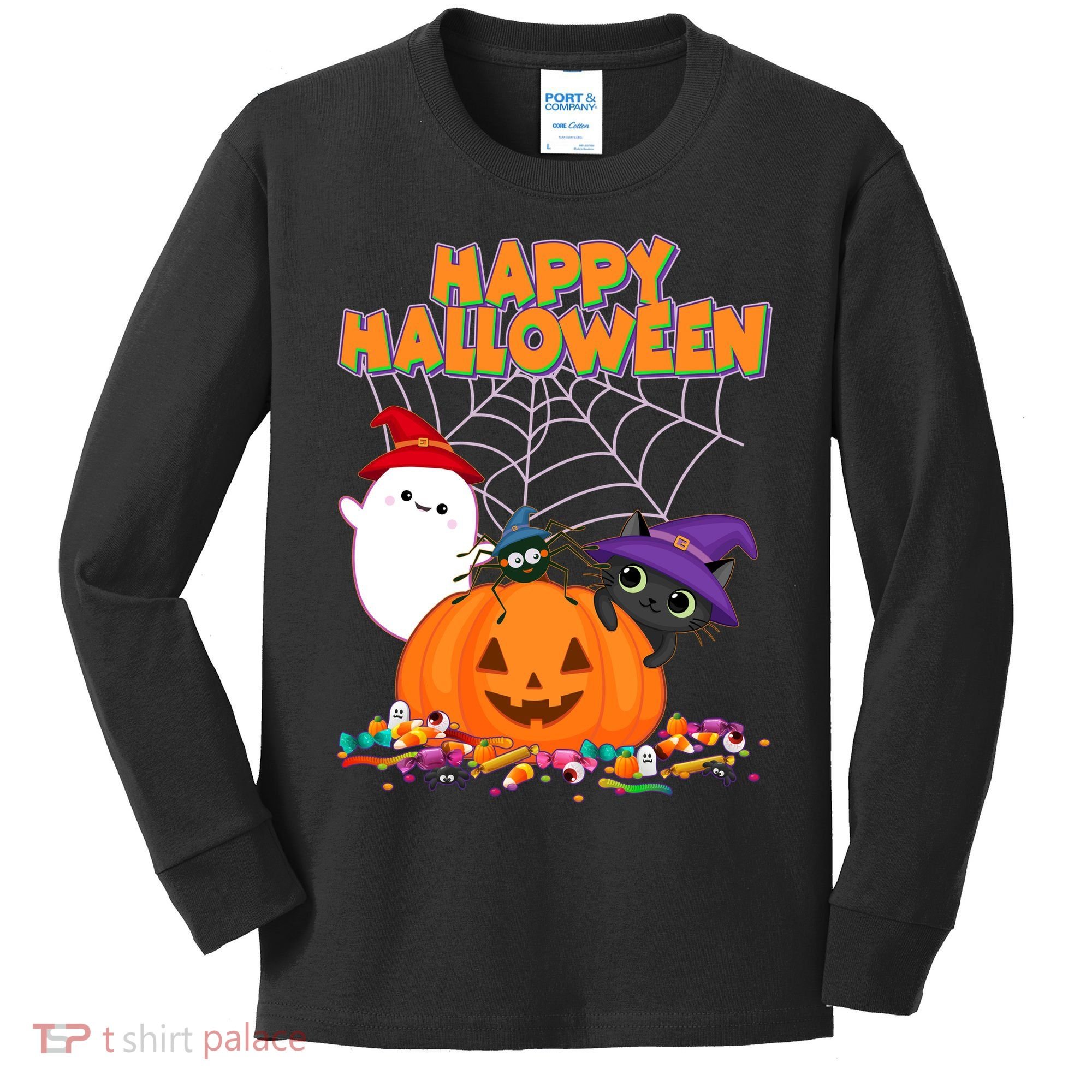 Cute Happy Halloween Friends Kids Long Sleeve Shirt
