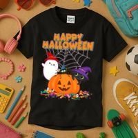 Cute Happy Halloween Friends Kids T-Shirt thumb 3
