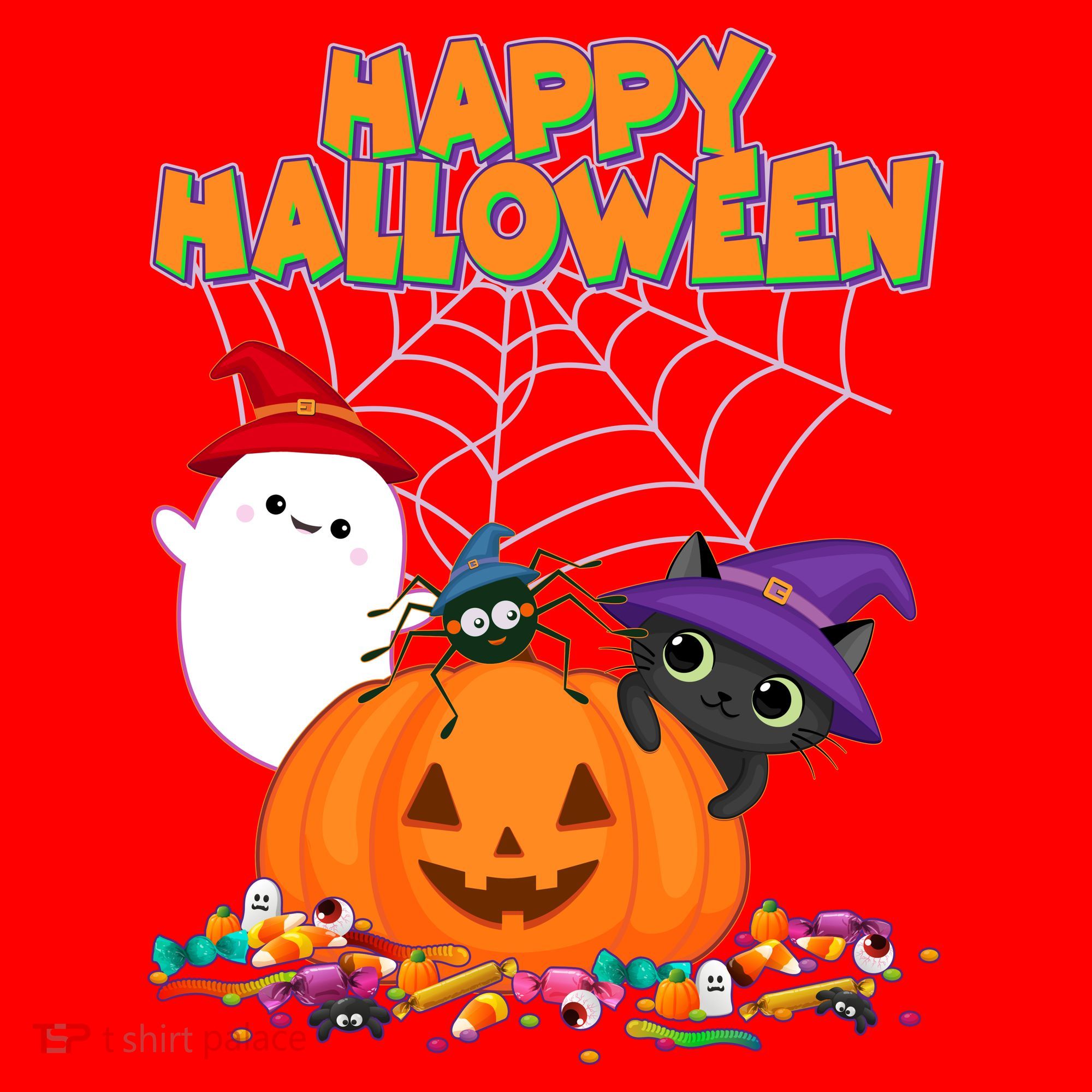Cute Happy Halloween Friends Santa Hat