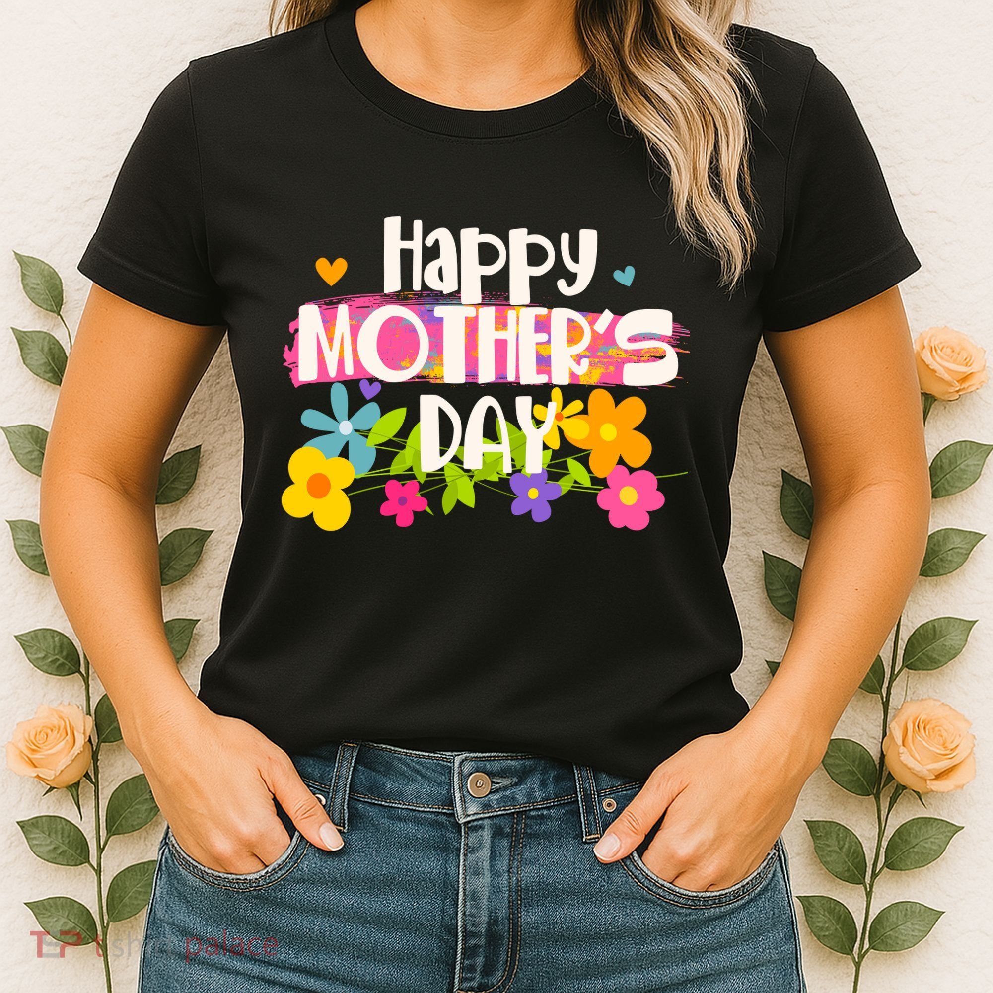 Cute Happy Mother's Day Paint Splash Flowers Women's T-Shirt