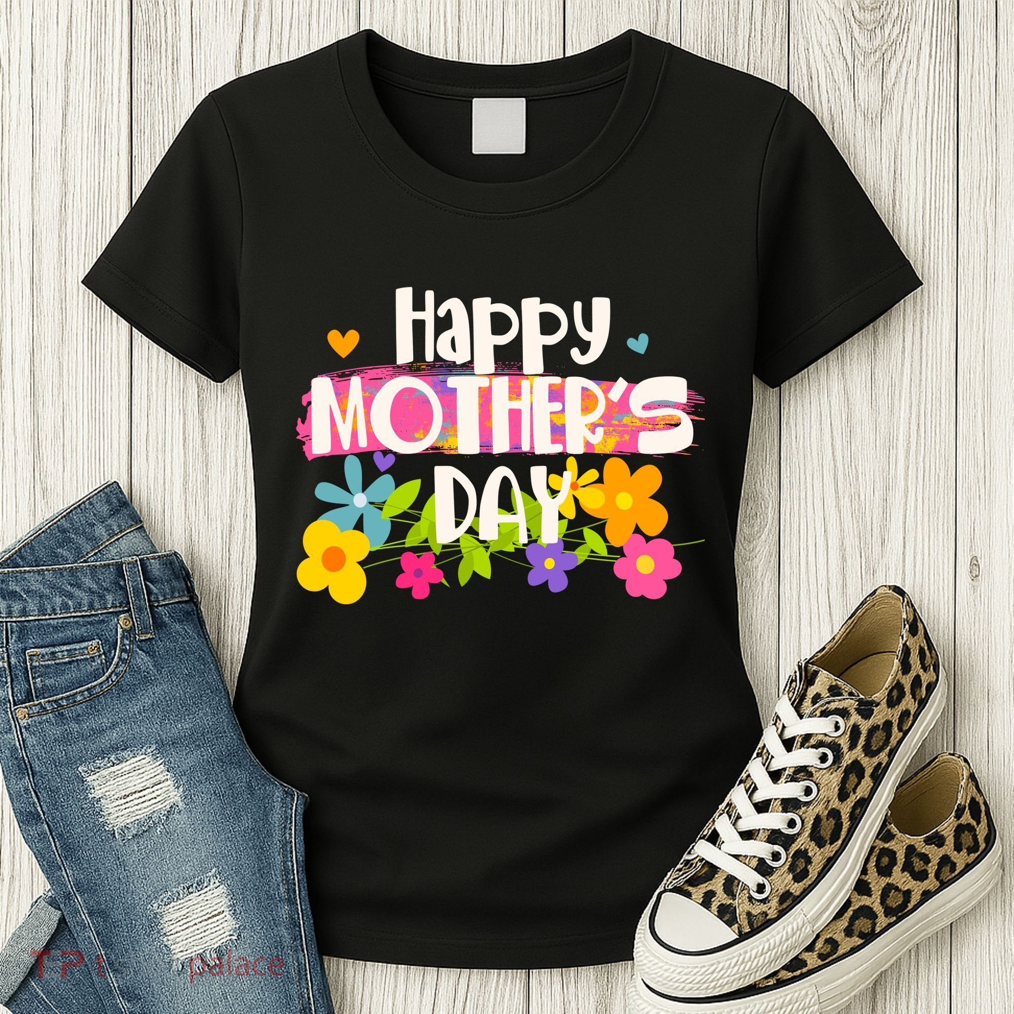 Cute Happy Mother's Day Paint Splash Flowers Women's T-Shirt