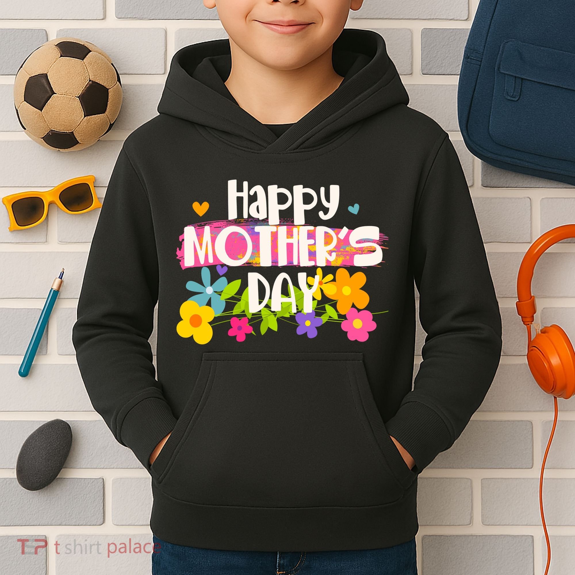 Cute Happy Mother's Day Paint Splash Flowers Kids Hoodie