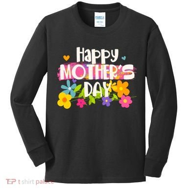 Cute Happy Mother's Day Paint Splash Flowers Kids Long Sleeve Shirt