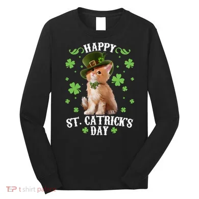 Cute Happy St Catricks Day Kitten Long Sleeve Shirt