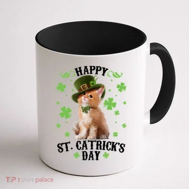 Cute Happy St Catricks Day Kitten Coffee Mug back