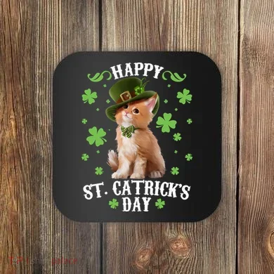 Cute Happy St Catricks Day Kitten Coaster