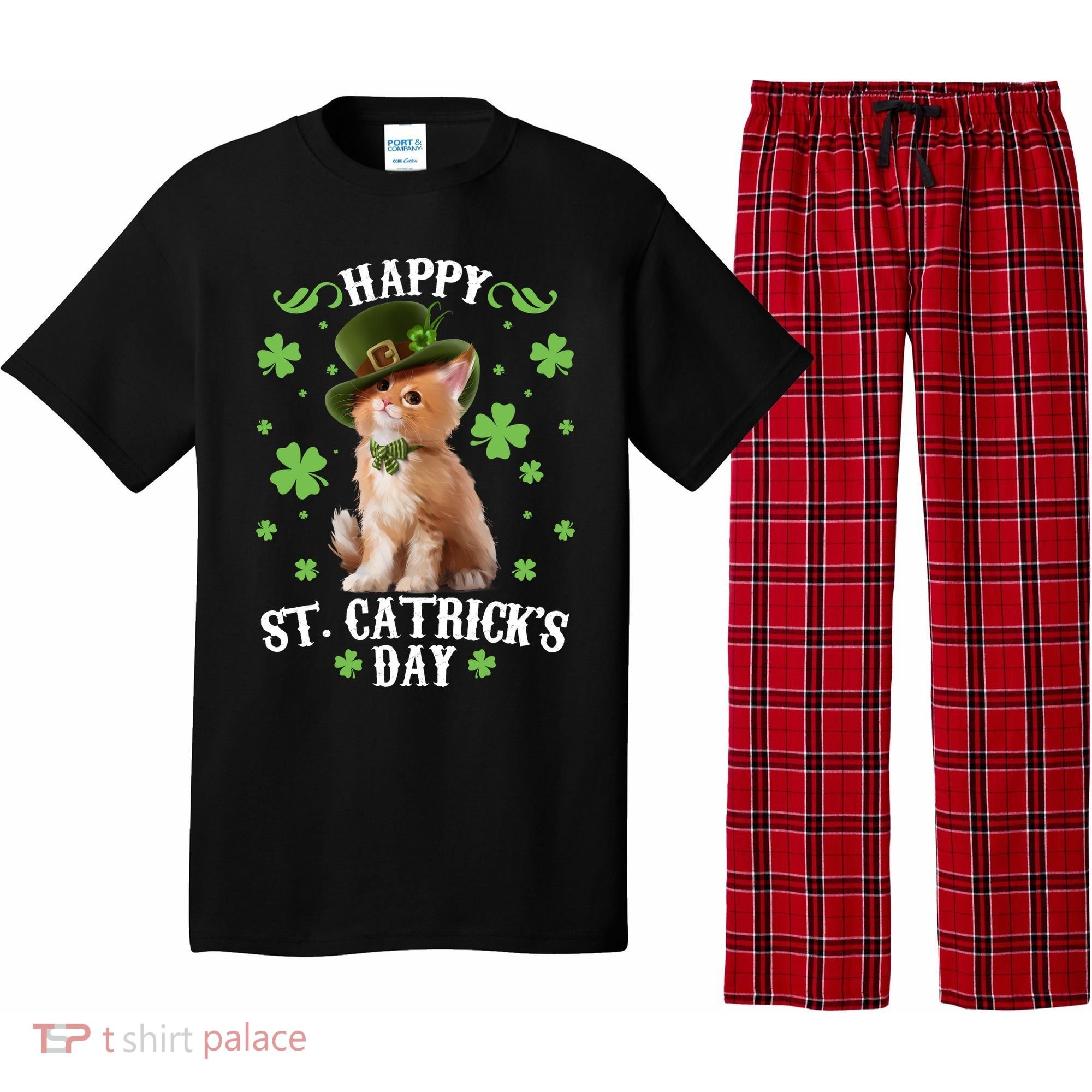 Cute Happy St Catricks Day Kitten Pajama Set