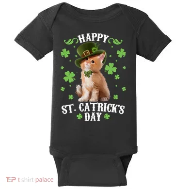 Cute Happy St Catricks Day Kitten Baby Bodysuit