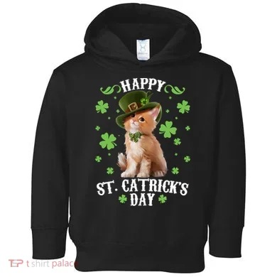 Cute Happy St Catricks Day Kitten Toddler Hoodie