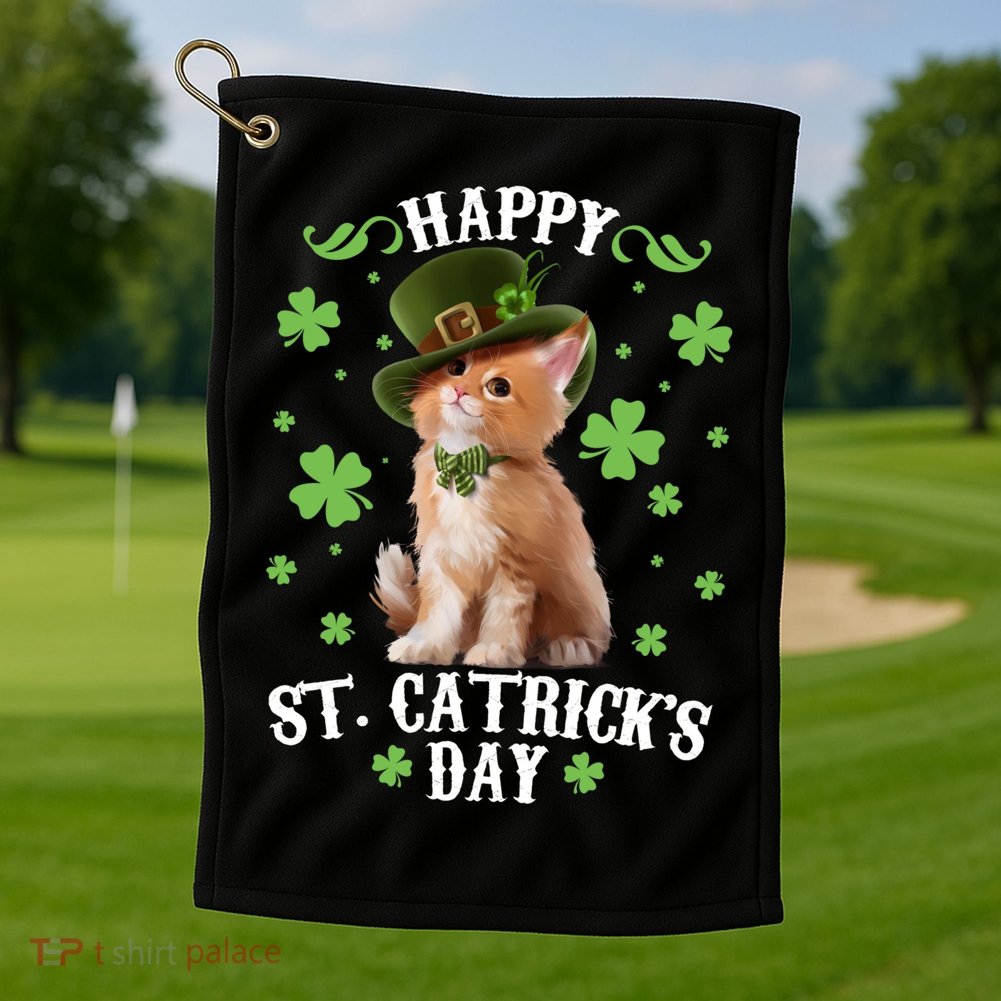 Cute Happy St Catricks Day Kitten Golf Towel