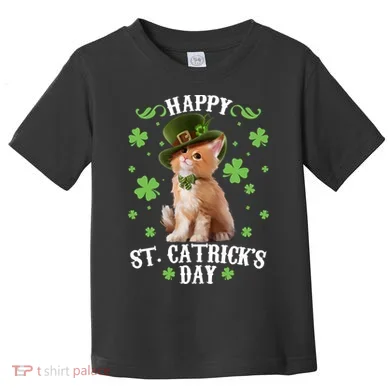 Cute Happy St Catricks Day Kitten Toddler T-Shirt