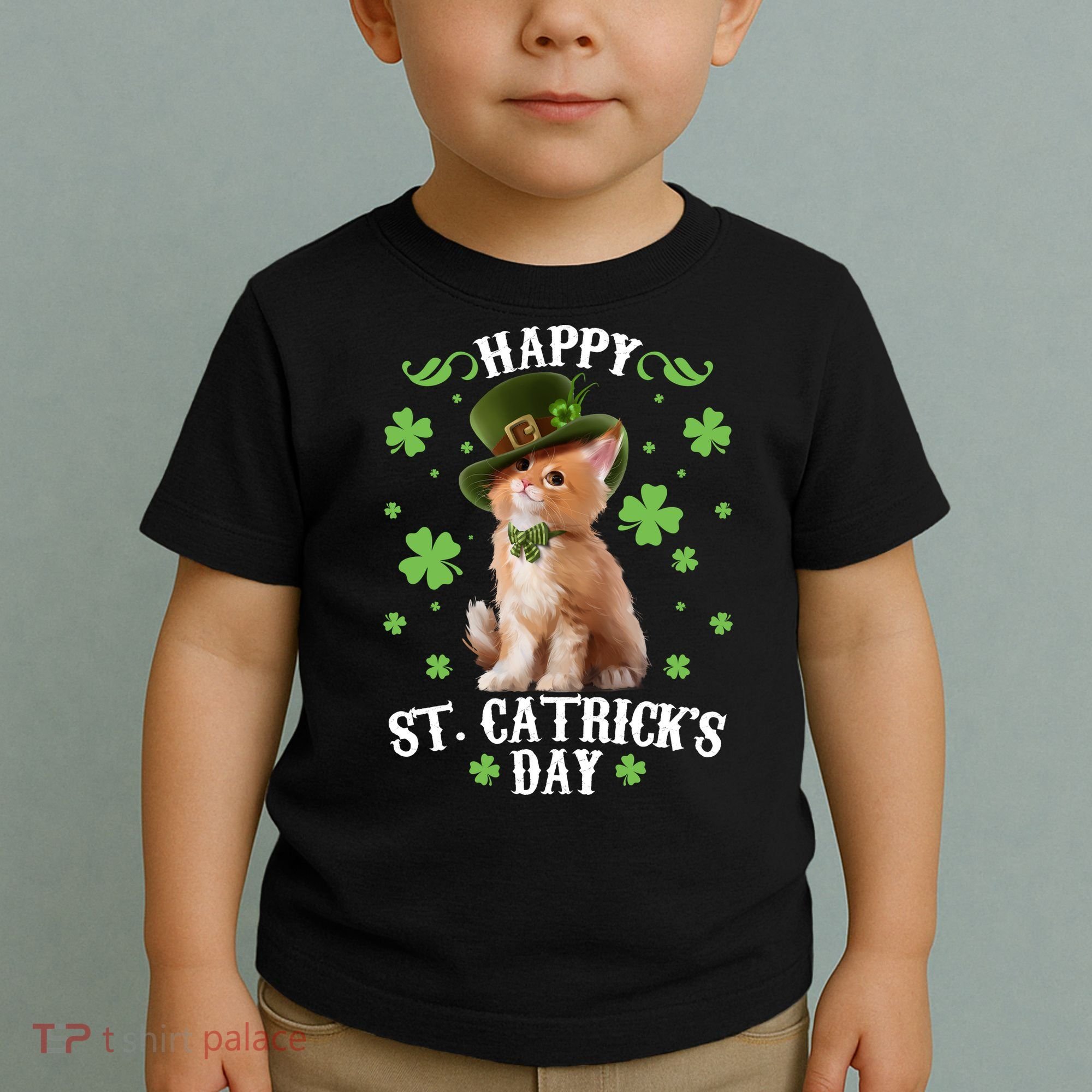 Cute Happy St Catricks Day Kitten Toddler T-Shirt