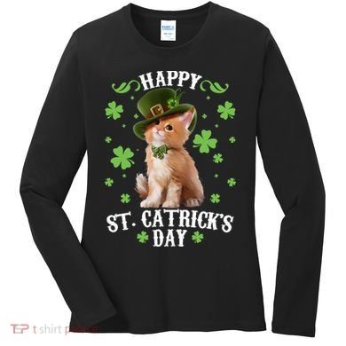 Cute Happy St Catricks Day Kitten Women's Long Sleeve Shirt