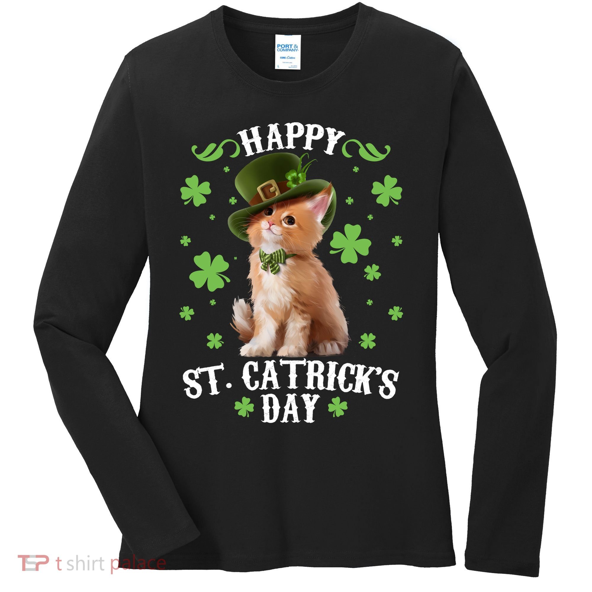 Cute Happy St Catricks Day Kitten Women's Long Sleeve Shirt