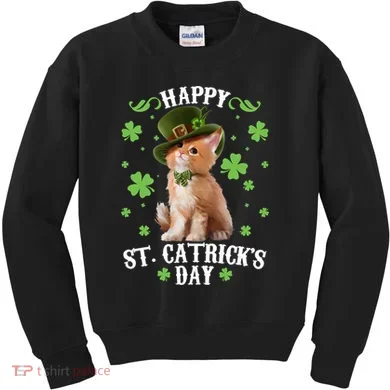 Cute Happy St Catricks Day Kitten Kids Sweatshirt