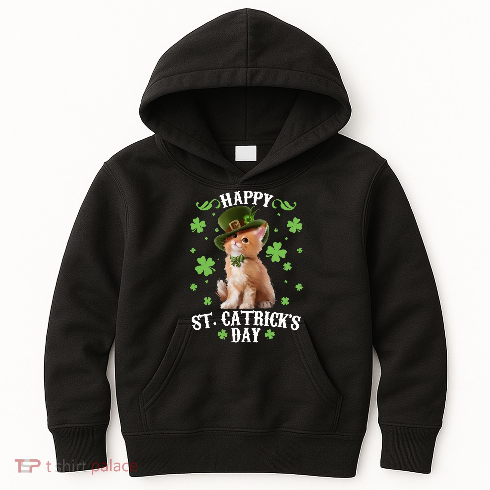 Cute Happy St Catricks Day Kitten Kids Hoodie