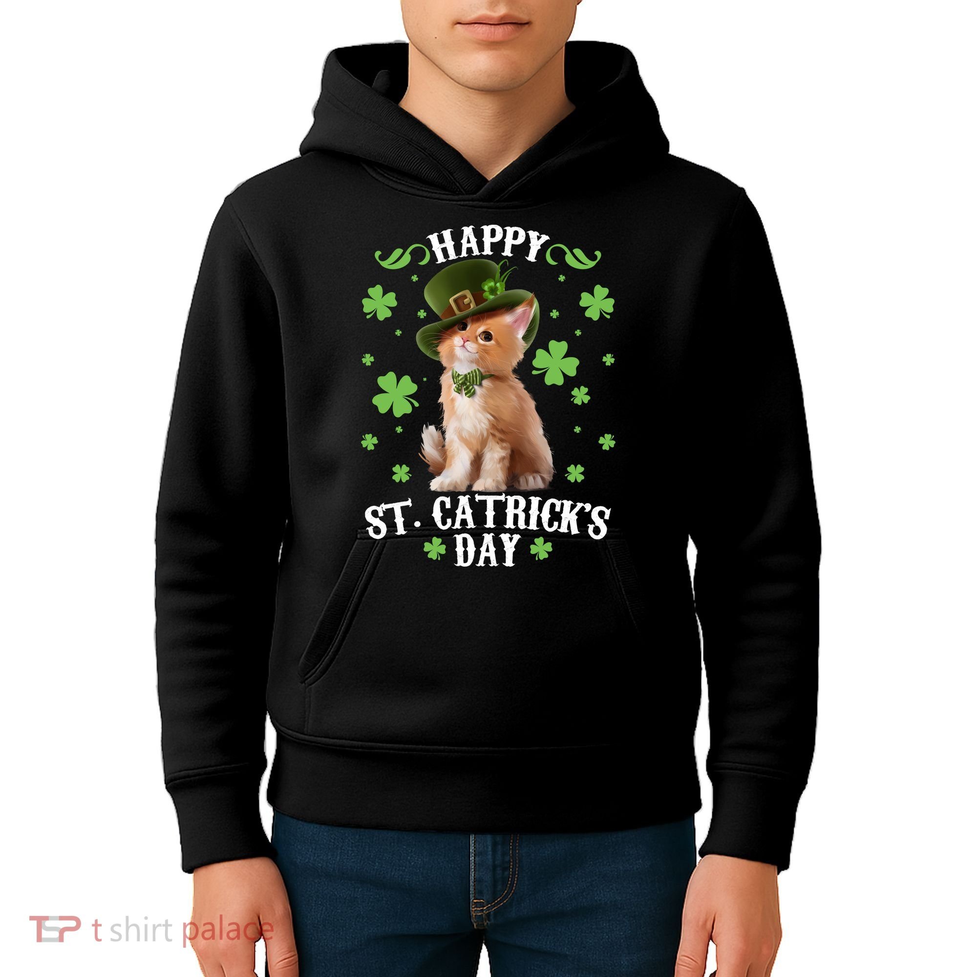 Cute Happy St Catricks Day Kitten Kids Hoodie