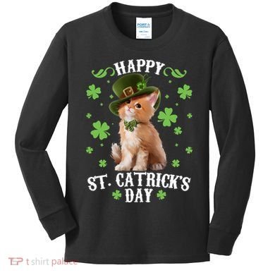 Cute Happy St Catricks Day Kitten Kids Long Sleeve Shirt