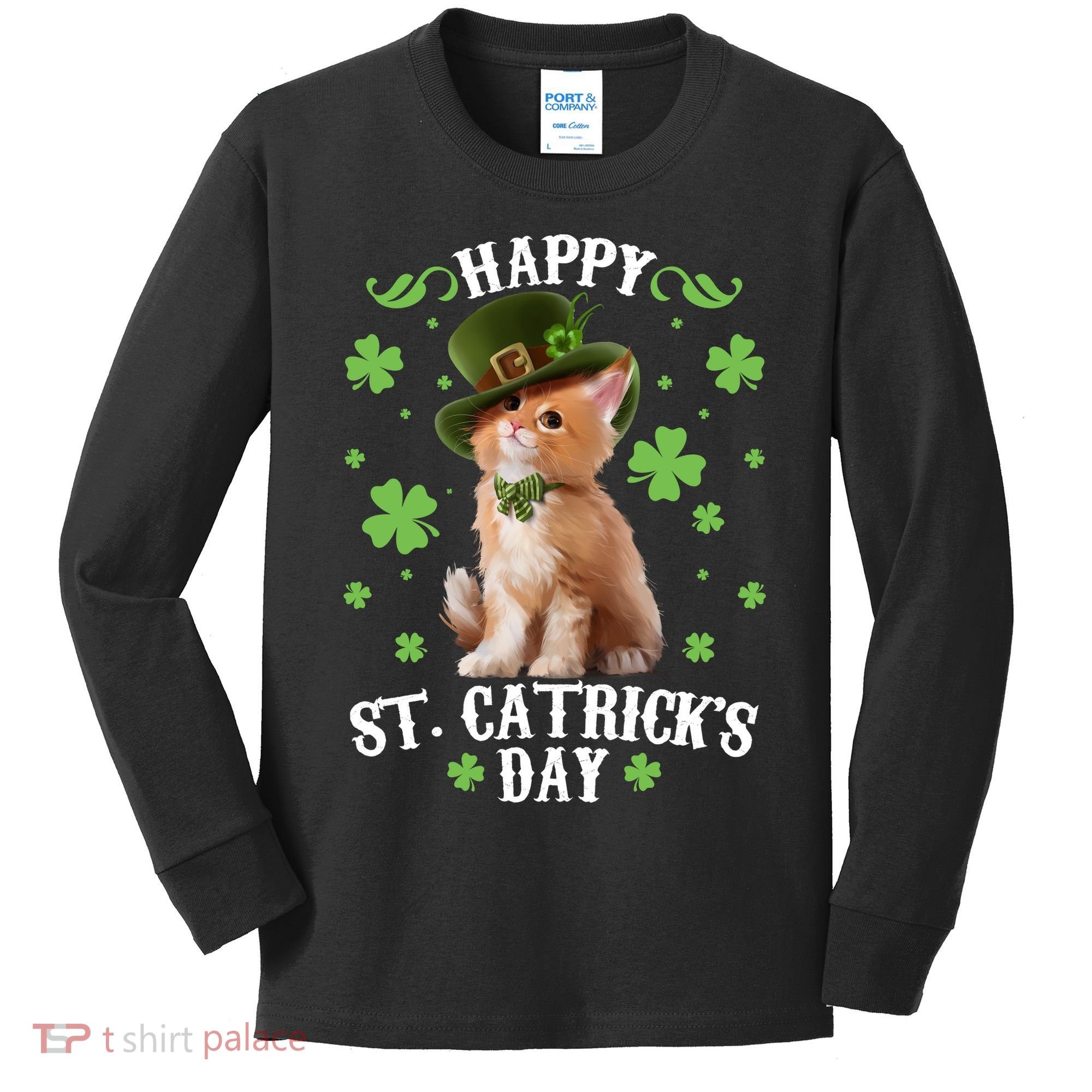 Cute Happy St Catricks Day Kitten Kids Long Sleeve Shirt