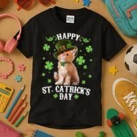 Cute Happy St Catricks Day Kitten Kids T-Shirt thumb 3