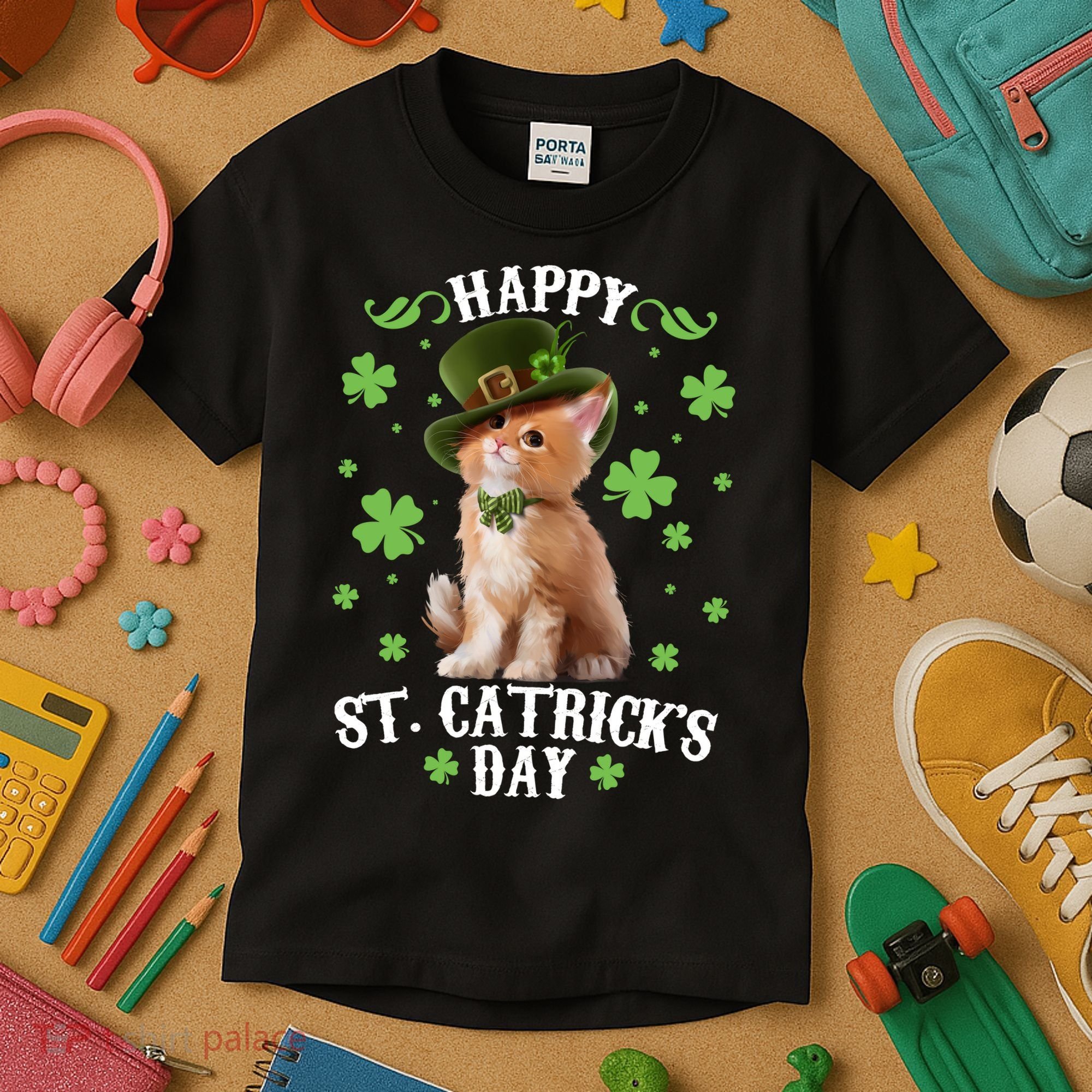 Cute Happy St Catricks Day Kitten Kids T-Shirt
