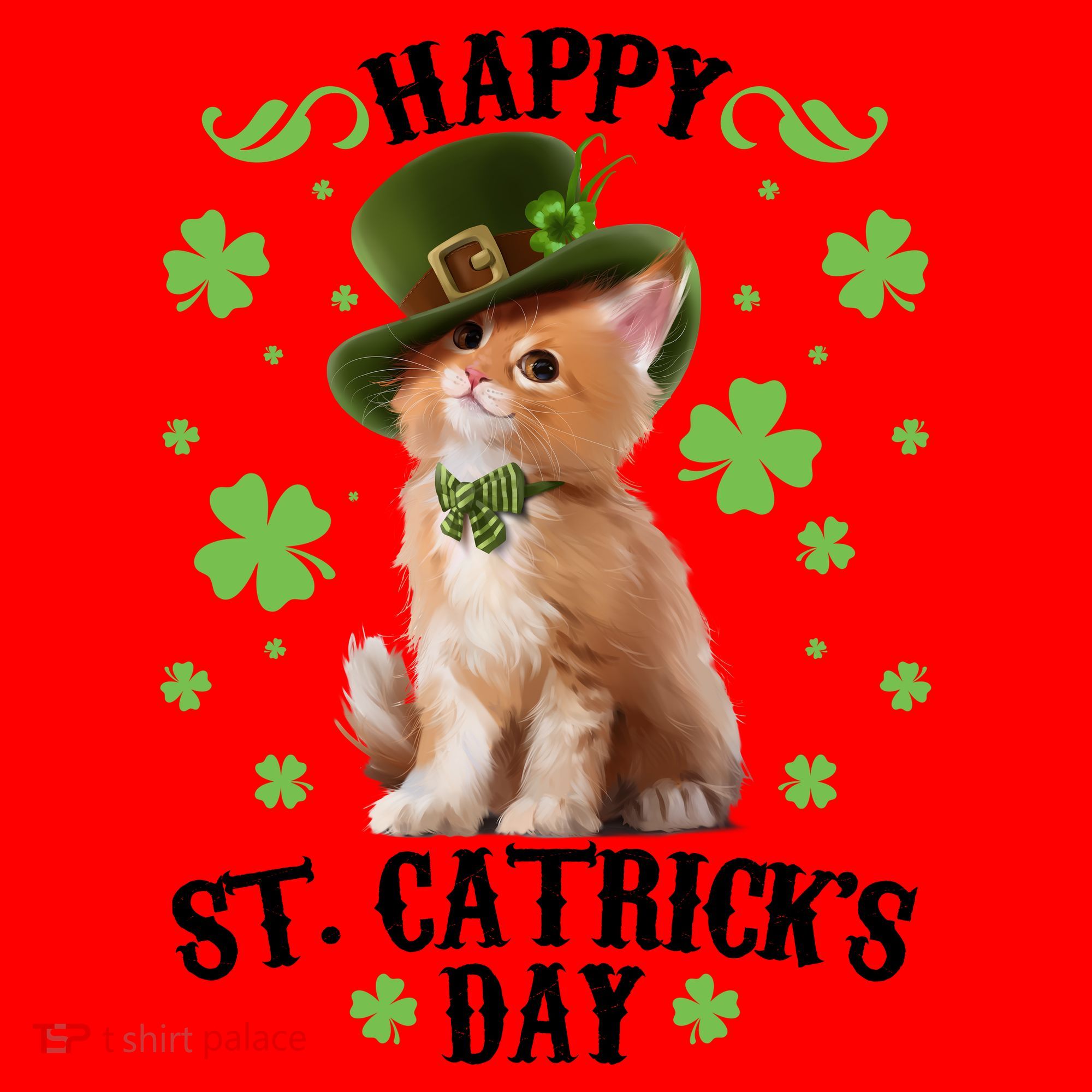 Cute Happy St Catricks Day Kitten Santa Hat